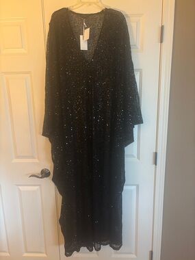Good American Black Sequin Long Sleeve Kaftan